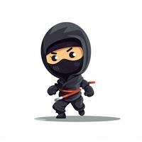 adorável bebê ninja dentro minimalista Preto roupas com feliz face foto