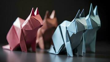 colorida origami gato invólucro papel para criativo presente dando foto