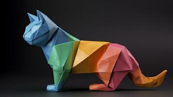 colorida origami gato invólucro papel para criativo presente dando foto