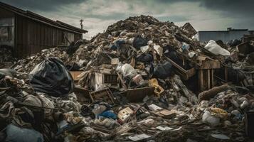 transbordante amontoar do desperdício de Meio Ambiente poluição e reciclando conceito foto