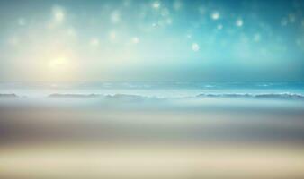 calma de praia marinha com borrado bokeh luzes e suave céu foto