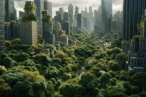 exuberante verde paisagem urbana digital arte do uma vibrante urbano selva foto