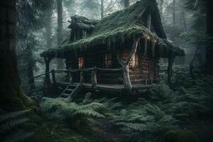 encantado floresta cabine habitado de bruxas e feiticeiros foto