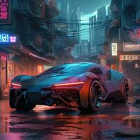 futurista cyberpunk cidade com super exótico carro conceito arte ilustração foto