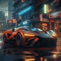 futurista cyberpunk cidade com super exótico carro conceito arte ilustração foto