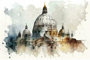 sereno aguarela pintura do Vaticano cidade e religioso arquitetura foto