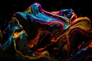 colorida fluido movimento em lustroso Preto fundo foto