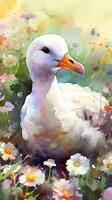 colorida flor campo com doce bebê albatroz aguarela pintura foto