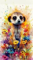 doce bebê meerkat dentro uma colorida flor campo ideal para arte impressões e cumprimento cartões generativo ai foto