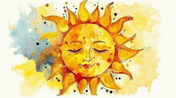 alegre Sol desenho animado ilustração dentro amarelo aguarela foto