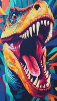 negrito e colorida pop arte raptor rosnar dentro em blocos estilo ai gerado foto