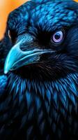 espetacular de olhos azuis Raven dentro extremo fechar-se generativo ai foto