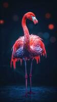 néon flamingo em Sombrio fundo generativo ai foto
