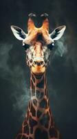 Duplo exposição do uma girafa em Sombrio fundo generativo ai foto