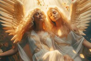 celestial anjos uma cinematográfico ilustração do divino seres ai gerado foto