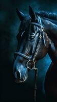 majestoso cavalo silhueta em Sombrio fundo generativo ai foto