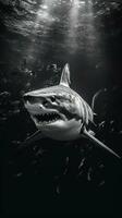 Preto e branco Tubarão em Sombrio fundo generativo ai foto