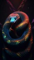 néon serpente em Sombrio fundo ai gerado foto