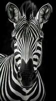 Preto e branco zebra em Sombrio fundo ai gerado foto