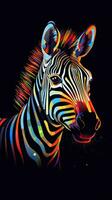 colorida zebra em Sombrio fundo ai gerado foto