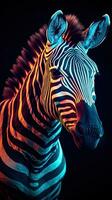 néon zebra em Sombrio fundo ai gerado foto