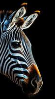 vibrante zebra em Sombrio fundo ai gerado foto