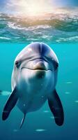 golfinho saltando Fora do água dentro Alto definição generativo ai foto