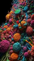 vívido cores do célula sinalização caminhos revelado dentro altamente detalhado elétron microscópio Visão generativo ai foto