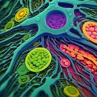 dentro uma plantar célula uma vívido Visão do cloroplastos debaixo a elétron microscópio generativo ai foto