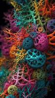 vívido cores do célula sinalização caminhos revelado dentro altamente detalhado elétron microscópio Visão generativo ai foto