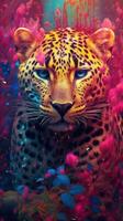 estilo cômico leopardo caçador dentro a selva generativo ai foto
