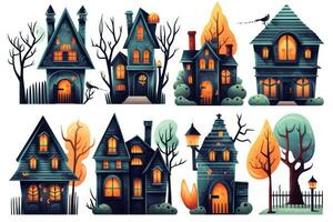 assustador dia das Bruxas adesivos com isolado assombrada casas ai gerado foto