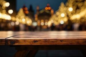 rústico de madeira mesa com Natal decorações ai gerado foto