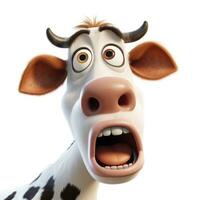 engraçado desenho animado vaca com expressivo face ai gerado foto