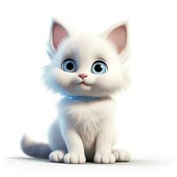 adorável boneca de pano gatinho dentro pixar estilo em branco fundo ai gerado foto