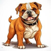 brincalhão Inglês buldogue desenho animado clipart em branco fundo ai gerado foto