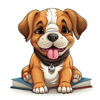 adorável Inglês buldogue desenho animado estilo para criança pequena livro clipart em branco fundo ai gerado foto