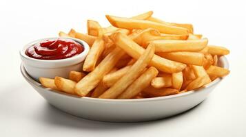 delicioso e crocantes francês fritas com ketchup ai gerado foto