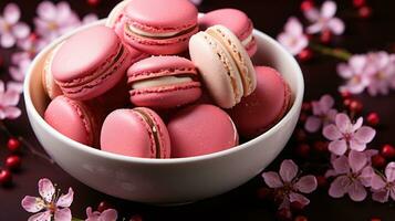 delicioso Sombrio vermelho macarons uma perfeito receita revista foto ai gerado