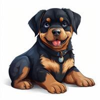 desenho animado estilo rottweiler para criança pequena livro clipart em branco fundo ai gerado foto