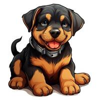 desenho animado estilo rottweiler para criança pequena livro clipart em branco fundo ai gerado foto