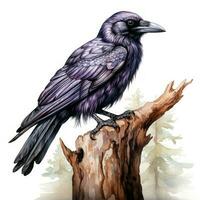 majestoso aguarela gótico Raven clipart em branco fundo ai gerado foto