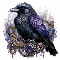 místico aguarela gótico Raven com gótico jóias em branco fundo ai gerado foto