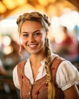 tradicional oktoberfest mulher vestindo uma dirndl ai gerado foto