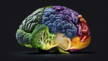 uma colorida vegetariano cérebro a nexo do saudável nutrição ai gerado foto