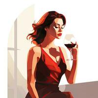 elegante mulher desfrutando vinho dentro minimalista estilo ai gerado foto