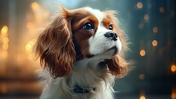 adorável descuidado rei Charles spaniel cachorro em branco fundo ai gerado foto