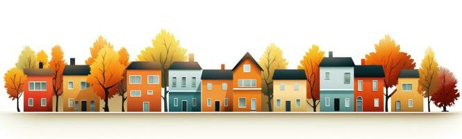 outono rua dentro subúrbio distrito com casas ai gerado foto