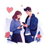 feliz casal usando Smartphone juntos ai gerado foto