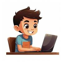 jovem criança usando computador portátil dentro uma minimalista plano Projeto ai gerado foto